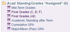 Academic Standing/Grades Assigned Folder in My Advisee Workspace