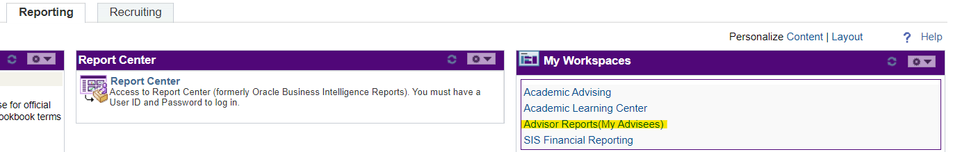 Advisor Reports | My Advisees