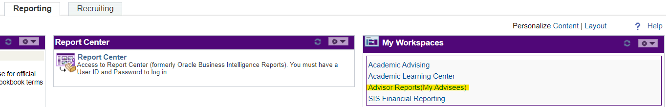 Finding Advisor Reports(My Advisees) Workspace