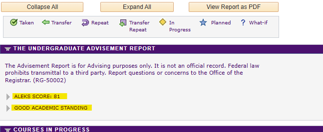 The Undergraduate Advisement Report