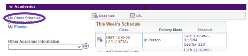 Student Center - My Class Schedule